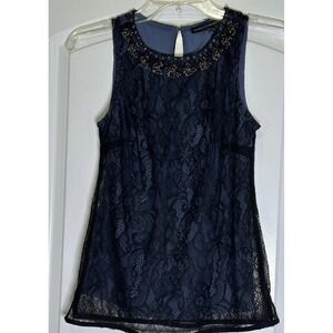 White House Black Market Tank Top Womens XXS Lace Beaded Overlay Sleeveless Goth